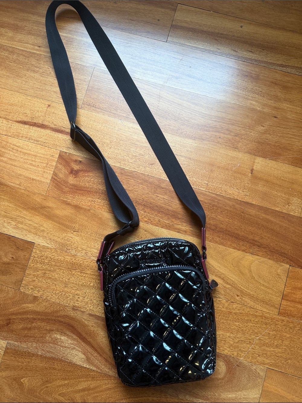 MZ Wallace Black Quilted Patent Metro Crossbody Bag